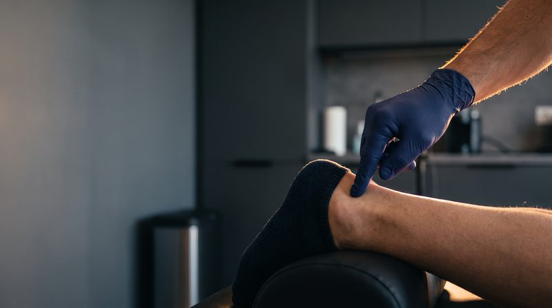Topuk üzerinde aşil tendonunun muayenesi