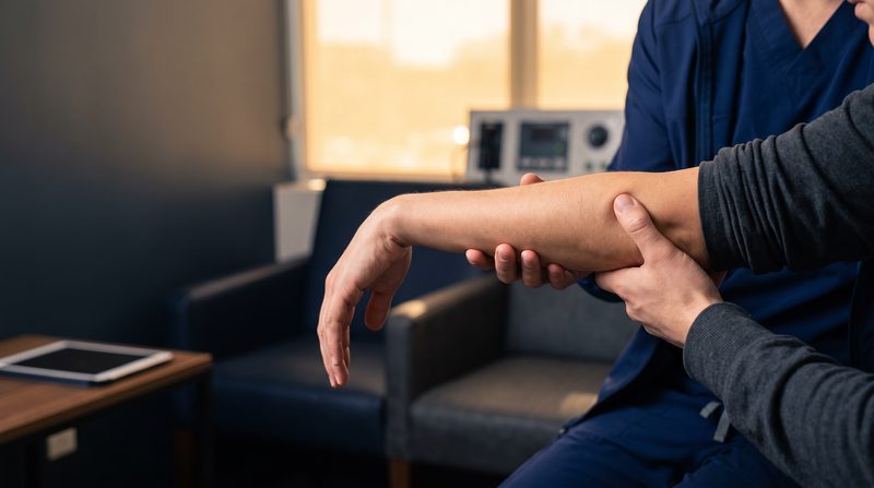Dirsek dış epikondil üzerinde tendon yapışma yerinin muayenesi